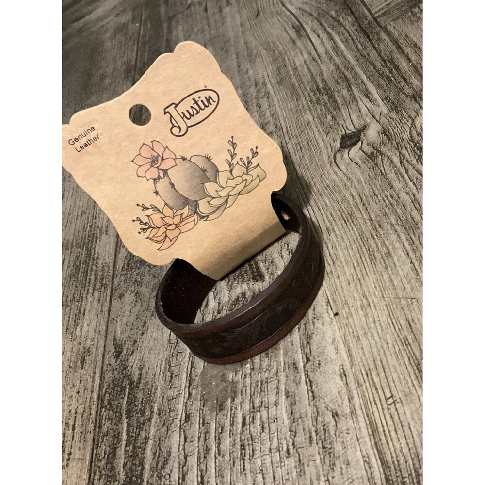 Justin Genuine Leather Brown Tooled Western Style Bracelet Unisex